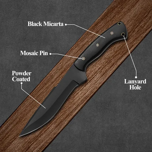 Miniatura 3 de HMC Cuchillo de transporte horizontal, hecho a mano, acero de alto carbono, espiga completa, para caza de ciervos, Bowie, cuchillo de hoja fija