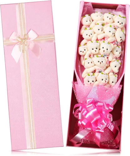 Jexine Bonito ramo de flores de oso de graduación, incluye 18 piezas de oso de peluche de tallo largo con diamante y caja de regalo para bodas,
