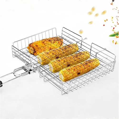 Miniatura 7 de Parrilla de carbón para barbacoa, parrilla portátil, cesta grande, acero inoxidable, parrilla, verduras, pescados, camarones, parrilla de carbón