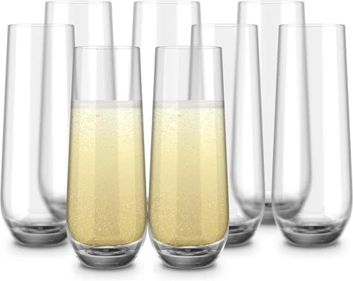 KooK Copas de champán, copas de champán, copas de mimosa, copas de champán sin tallo, juego de 8, 9.4 onzas, rosa, Prosecco, para bodas y fiestas,