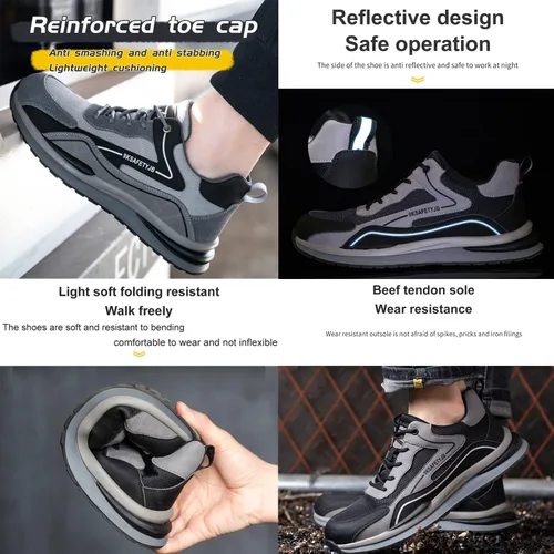 Miniatura 6 de Zapatos de trabajo para hombre, con puntera de acero, zapatos de seguridad ligeros a prueba de pinchazos, zapatos de trabajo de seguridad