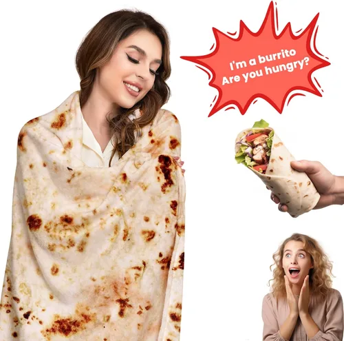 Miniatura 5 de Manta de tortilla tamaño adulto, manta de burrito de 71 pulgadas, regalos divertidos novedosos para novia, novio, manta de franela suave y cómoda