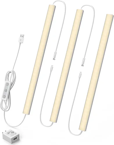Miniatura 10 de Iluminación debajo del gabinete enchufable, luces debajo del mostrador regulables para cocina, 3 piezas de 12 pulgadas, tira de luz LED USB blanco