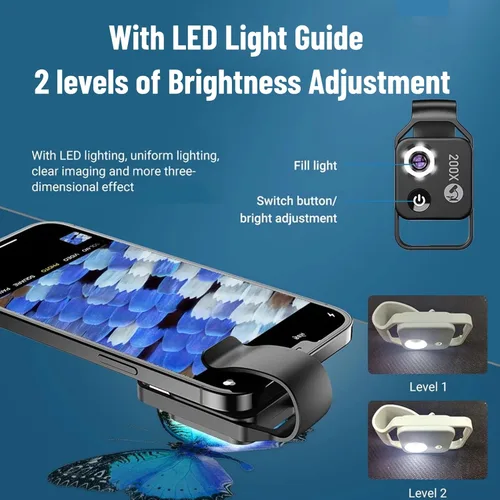 Miniatura 4 de Diyeeni Microscopios de bolsillo para teléfono, 200X Zoom Clip en Microscopios Lupa con lente CPL y luz LED, lente microscópica portátil