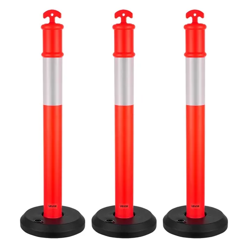 Miniatura 13 de VEVOR Paquete de 2 postes delineadores de tráfico, conos de seguridad de tráfico de 48 pulgadas con base rellenable y tiras reflectantes, postes