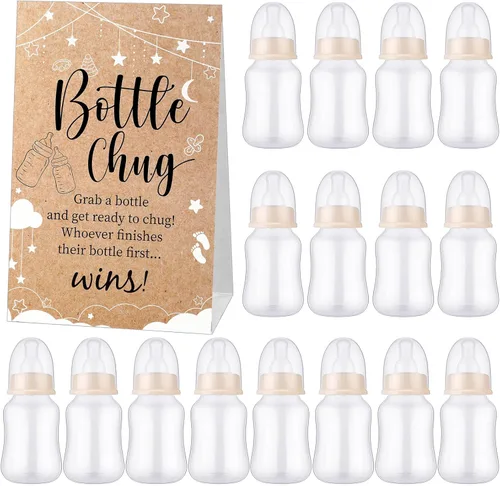 TrelaCo Bottle Chug - Juego de 20 biberones para baby shower, con 1 letrero de papel kraft para revelación de género, suministros de fiesta, regalos
