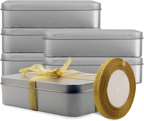 Coobbar Caja vacía de latas de metal con tapa, paquete de 6 latas de acero inoxidable para golosinas, regalos, velas, recuerdos y manualidades,