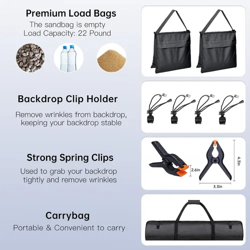Miniatura 6 de BEIYANG Kit de soporte de fondo de fotos de 8.5 x 10 pies, kit de sistema de soporte de fondo ajustable con bolsa de transporte, para fotografía