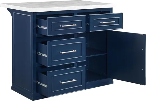 Miniatura 12 de Crosley Furniture Cutler - Isla de cocina con parte superior de mármol sintético con almacenamiento, barra de desayuno, soporte para microondas