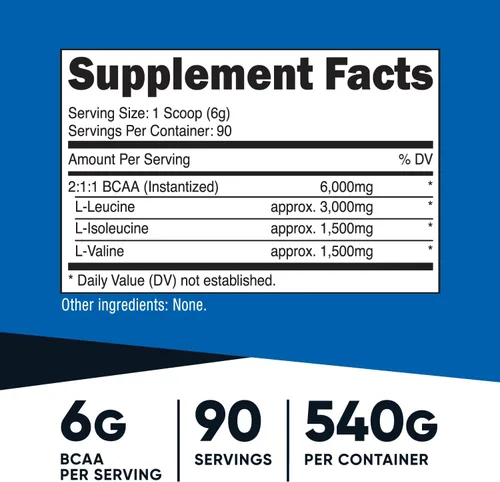 Miniatura 2 de Nutricost BCAA en Polvo 2:1:1 (90 Porciones, Sin Sabor Añadido) - Aminoácidos de Cadena Ramificada