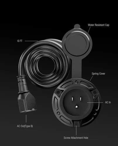 Miniatura 7 de Enchufe de entrada de alimentación de alta resistencia 20A 125V RV con cable de extensión de 6 pies, adaptador de hoja en T 5 en 1, caja de salida