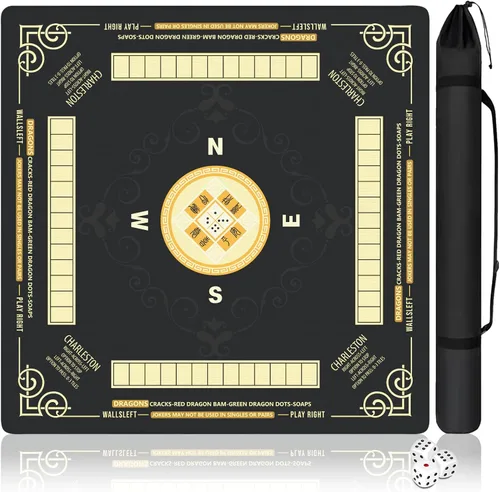 Miniatura 12 de Alfombrilla Mahjong con bolsa de transporte y 3 dados, 31.5 x 31.5 pulgadas, cubierta de mesa Mahjong con reducción de ruido, alfombrilla de juego