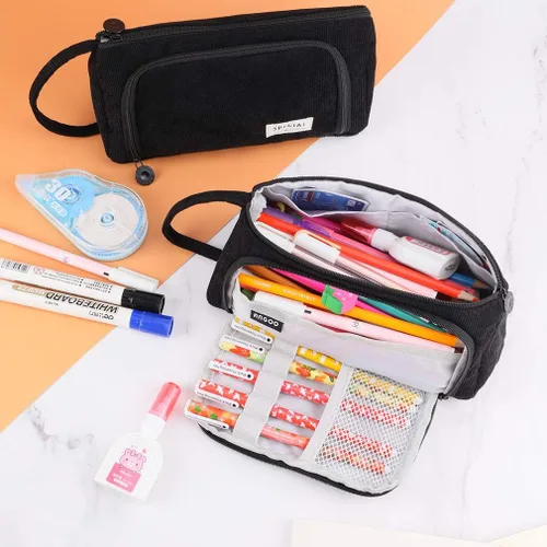 Miniatura 2 de iSuperb Estuche de gran capacidad para lápices, bolsa de pana grande, bolsa portátil para bolígrafos con cremallera, organizador de maquillaje