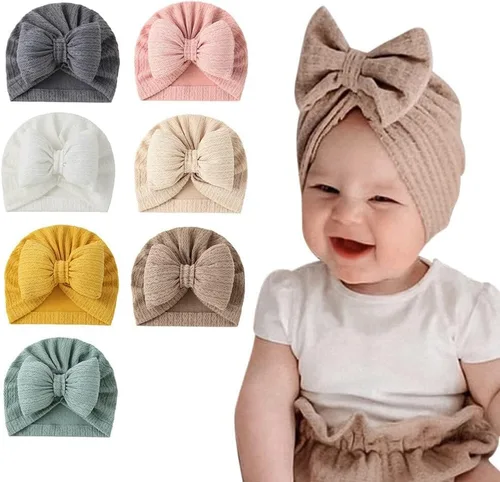 7 gorros turbantes para bebé, gorro para recién nacido, con lazo grande para el pelo, gorro de hospital, multicolor, Varios colores