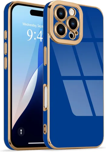 Miniatura 38 de Lafunda Diseñada para iPhone 13 Pro, fundas lujosas con chapado lindo para mujeres y niñas, elegante borde dorado, a prueba de golpes, TPU con funda