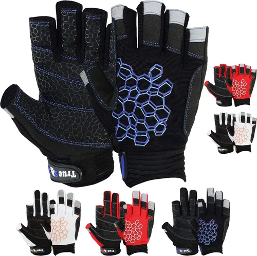 Miniatura 11 de MRX BOXING & FITNESS Guantes de vela pegajosos para la palma de la mano, guantes de yate, kayak, bote, pesca, 2 dedos de corte (rojo, mediano)
