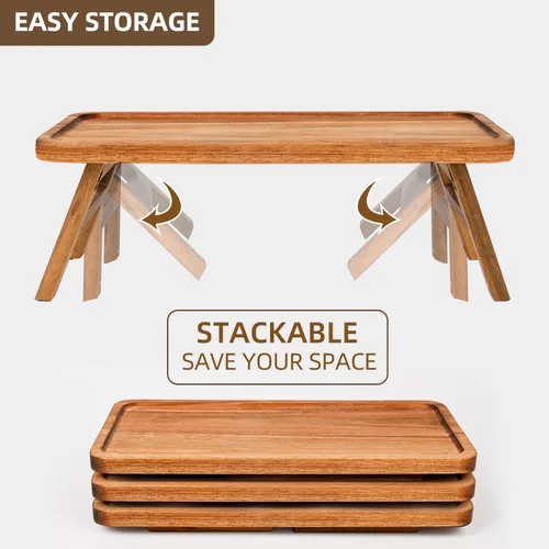 Miniatura 6 de GEHE Bandeja de servir de 3 niveles, bandeja escalonada de madera de acacia plegable, juego de exhibición de mesa de postre, decorada para tablas