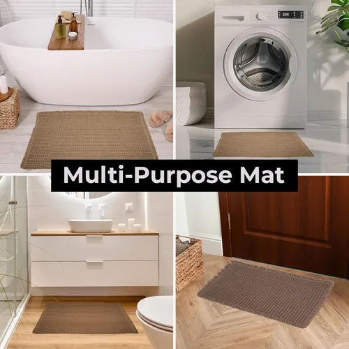 Miniatura 6 de Tapete de baño con tejido gofre, tapete de ducha, textura de punto tejido antideslizante, tapete de baño neutro de 20 x 31 pulgadas, lavable a Marrón