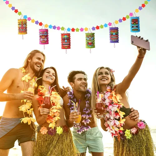 Miniatura 5 de 2 piezas de decoraciones hawaianas para fiestas de Luau de 10 pies, tiki y flores, pancartas Tiki tropicales para fiestas, decoración tropical Luau
