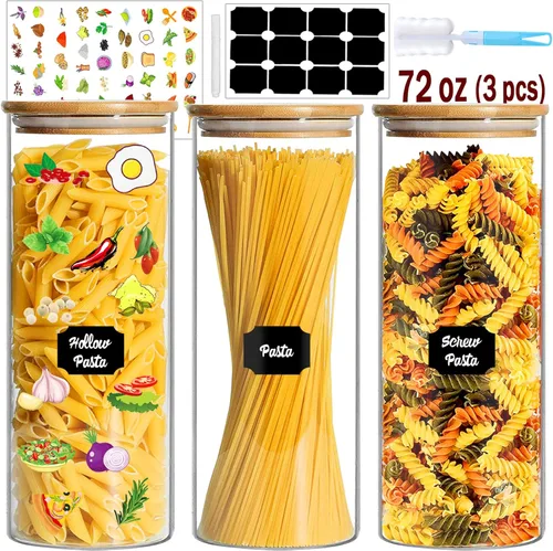 Miniatura 12 de BGraceyy 8 tarros de vidrio de 32 onzas con tapas de bambú, tarros apilables transparentes para almacenamiento de alimentos, recipientes herméticos