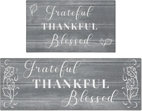 Miniatura 16 de Grateful Thankful Blessed - Juego de 2 alfombras de cocina antideslizantes beige y alfombrillas acolchadas cómodas para cocina, suelo de cocina