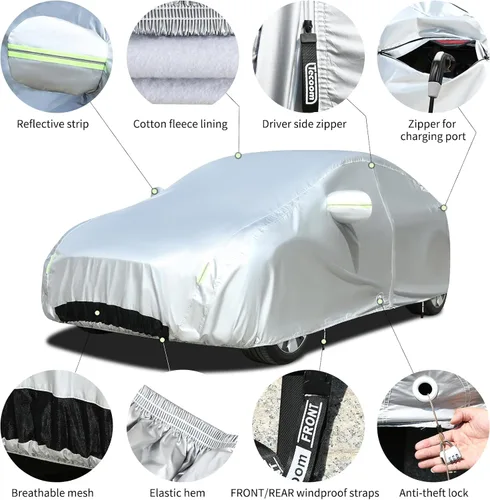 Miniatura 3 de TECOOM Funda de coche apta para Tesla Model 3, impermeable para todo tipo de clima, modelo 3 2017-2023 con forro polar, malla ventilada, apertura