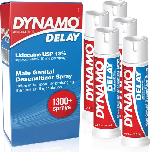 Dynamo Delay Spray para hombres – 13% lidocaína anestésica en aerosol para ayudarte a durar más tiempo en la cama – Paquete de 5 unidades Climax