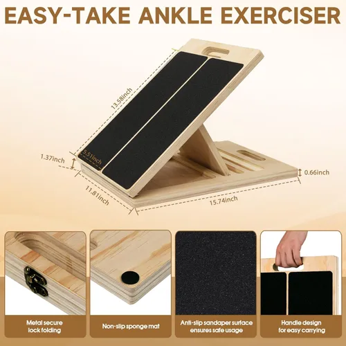 Miniatura 3 de Tabla inclinada ajustable para estiramiento de pantorrillas, tabla inclinada de madera portátil para ejercicios de equilibrio, cinco ángulos