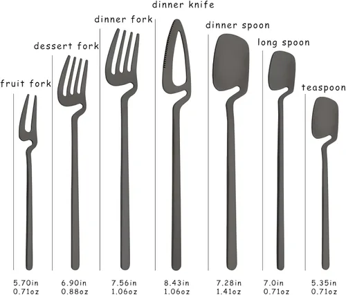 Miniatura 2 de Juego de cubiertos de 28 piezas para 4, color negro mate con cuchara de mango largo, cucharilla, tenedor de frutas, juego de utensilios de cocina