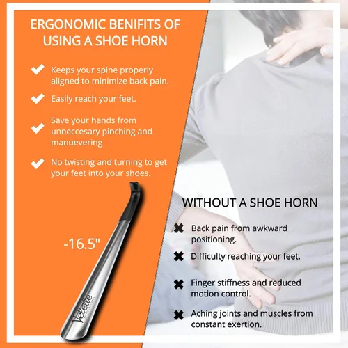 Miniatura 4 de Velette Metal Shoe Horn - 16.5" Long Handle Shoe Horns for Seniors, Men, Women and Kids - Shoehorn for Boots and Cowboy Boots
