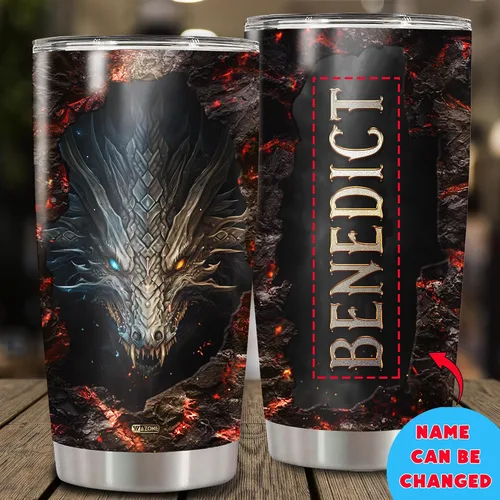 Miniatura 2 de WAZONE Vaso de dragón personalizado con tapa, diseño de lava de fuego, nombre personalizado, 20 onzas, 30 onzas, taza aislada de acero inoxidable