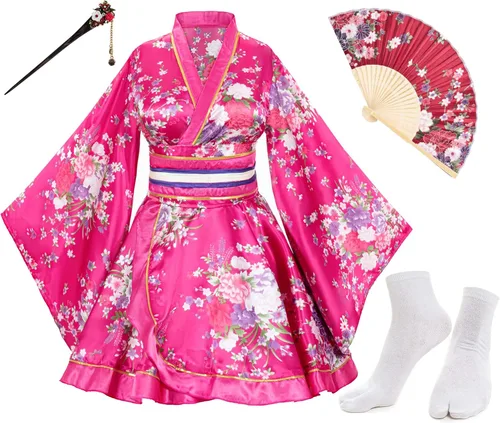 Miniatura 2 de Elibelle Juego de calcetines de seda plegables de seda para mujer, estilo kimono de anime japonés