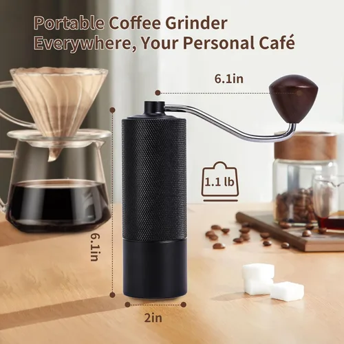 Miniatura 2 de Molinillo de café manual, molinillo de café manual con capacidad de 0.88 oz con rebaba cónica de acero inoxidable CNC, ajuste interno ajustable