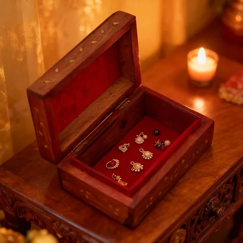Miniatura 5 de GURU JEE Caja organizadora de madera con incrustaciones de latón floral con incrustaciones de latón