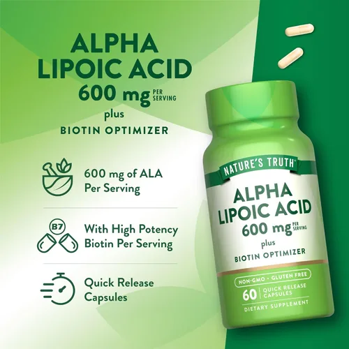 Miniatura 5 de Nature's Truth Ácido alfa lipoico 600 mg más optimizador de biotina 60 cápsulas Suplemento sin OMG y sin gluten