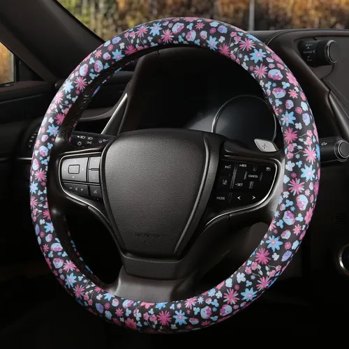 Miniatura 10 de Funda para volante con estampado de leopardo negro y anillo interior de silicona, cuero de silicona no tóxico e inodoro con patrón que no se