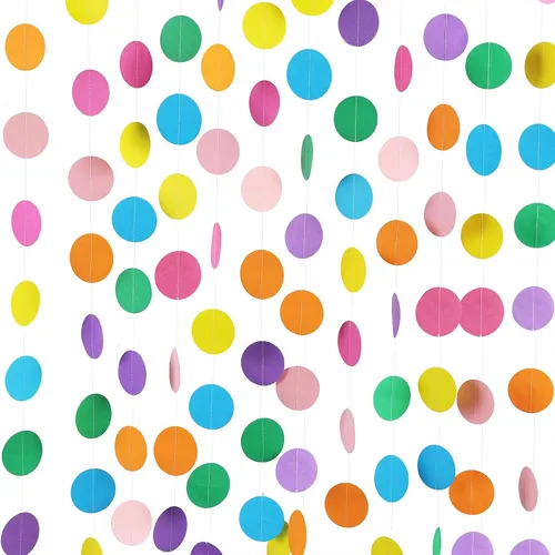 RUBFAC 5 guirnaldas de papel coloridas para decoración de fiesta, puntos circulares colgantes de arco iris para cumpleaños, bodas, baby shower,