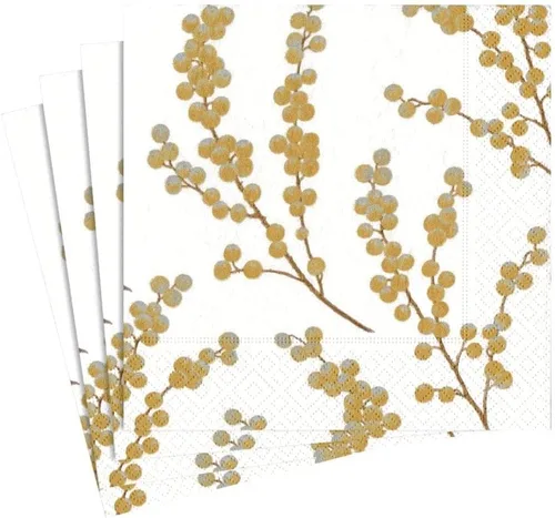 Miniatura 12 de Entertaining with Caspari Berry Branches - Servilletas de papel para cóctel, color blanco y dorado, paquete de 20