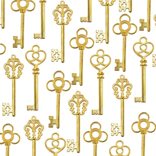Miniatura 8 de Aokbean Juego mixto de 30 llaves de esqueleto grandes en bronce antiguo, juego de 30 llaves Oro rosa