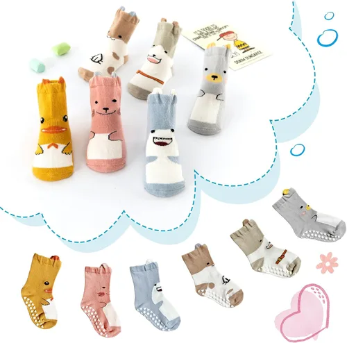 Miniatura 7 de Fanairy Toddler Animal Non Skid Crew Socks with Grips Baby Infant Boy Girl Non Slip Cotton Socks 6 Pairs