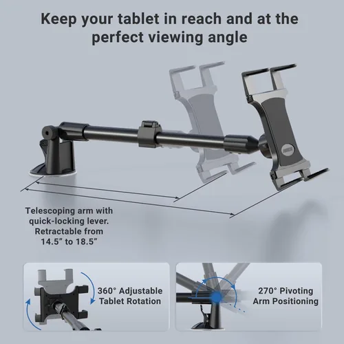 Miniatura 6 de ARKON Soporte de succión para parabrisas de brazo largo para tableta grande para Apple iPad Air iPad Pro Retail Negro - TAB-CM117, 16 x 6 x 3