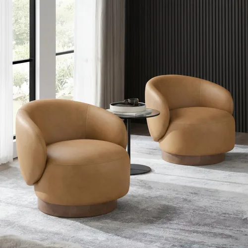 Miniatura 23 de KISLOT Silla giratoria moderna de barril redondo con tela tapizada de rendimiento para sala de estar, dormitorio, sala de espera, 1 caja