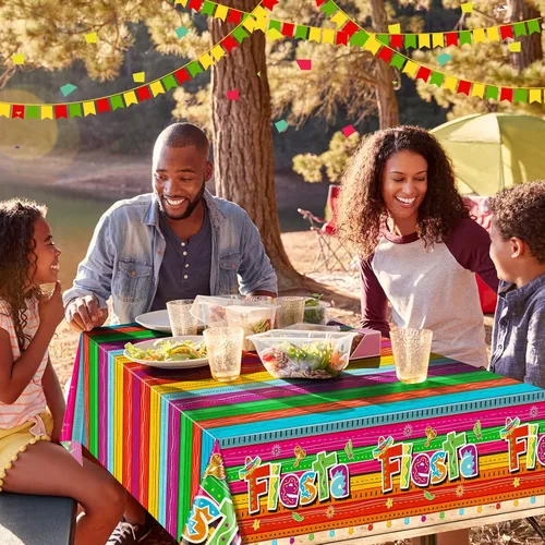 Miniatura 5 de Mantel de 3 piezas de decoración de fiesta mexicana, mantel de plástico impreso con Cinco de Mayo para fiesta, taco, noche, cumpleaños y suministros