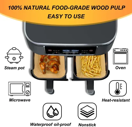 Miniatura 4 de BYKITCHEN Forros para freidora de aire Ninja Dual Air Freider, juego de 120, forros rectangulares desechables para freidora de aire compatibles