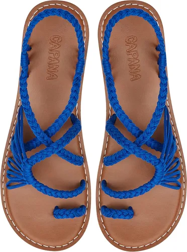 Capana Sandalias planas tejidas para mujer, sandalias trenzadas con tiras, sandalias de playa para mujer, sandalias bohemias de cuerda, zapatos