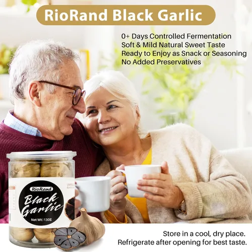 Miniatura 4 de RioRand Ajo negro 130g Ajo negro entero envejecido para 90 días completos Frasco de ajo negro 0.28 libras