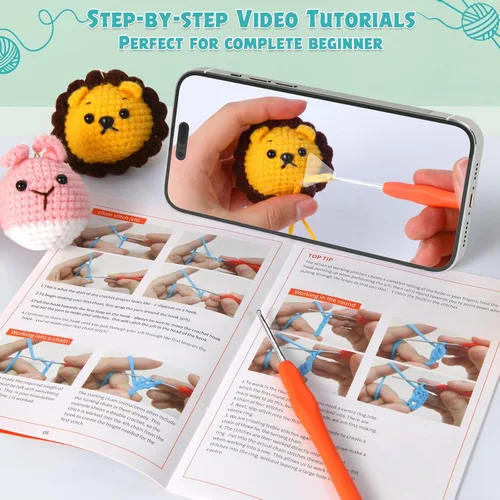 Miniatura 4 de GOZATO Kit de ganchillo para principiantes, kit de animales de ganchillo con tutoriales en video paso a paso, kit de ganchillo fácil