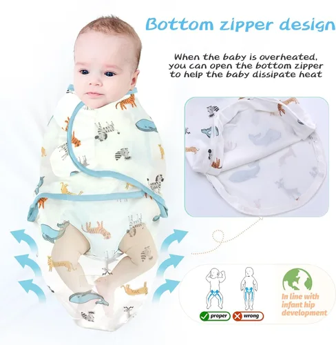 Miniatura 5 de LAT - Manta para envolver con cremallera, fácil de ajustar, paquete de 3 unidades, saco de dormir para bebés recién nacidos, saco de dormir 100%