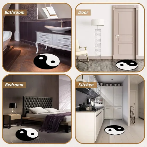 Miniatura 7 de Fabbay Ying Yang - Alfombra redonda de 35 pulgadas, lavable y clásico, letrero de la paz para el hogar, sala de estar, dormitorio, blanco y negro