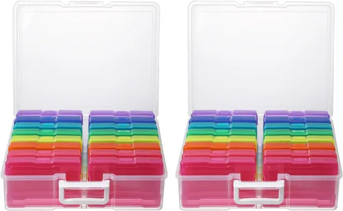 Miniatura 11 de novelinks Organizadores de fotos transparentes de 4 x 6 pulgadas y caja de almacenamiento de fotos con asa, 16 fundas interiores para fotos